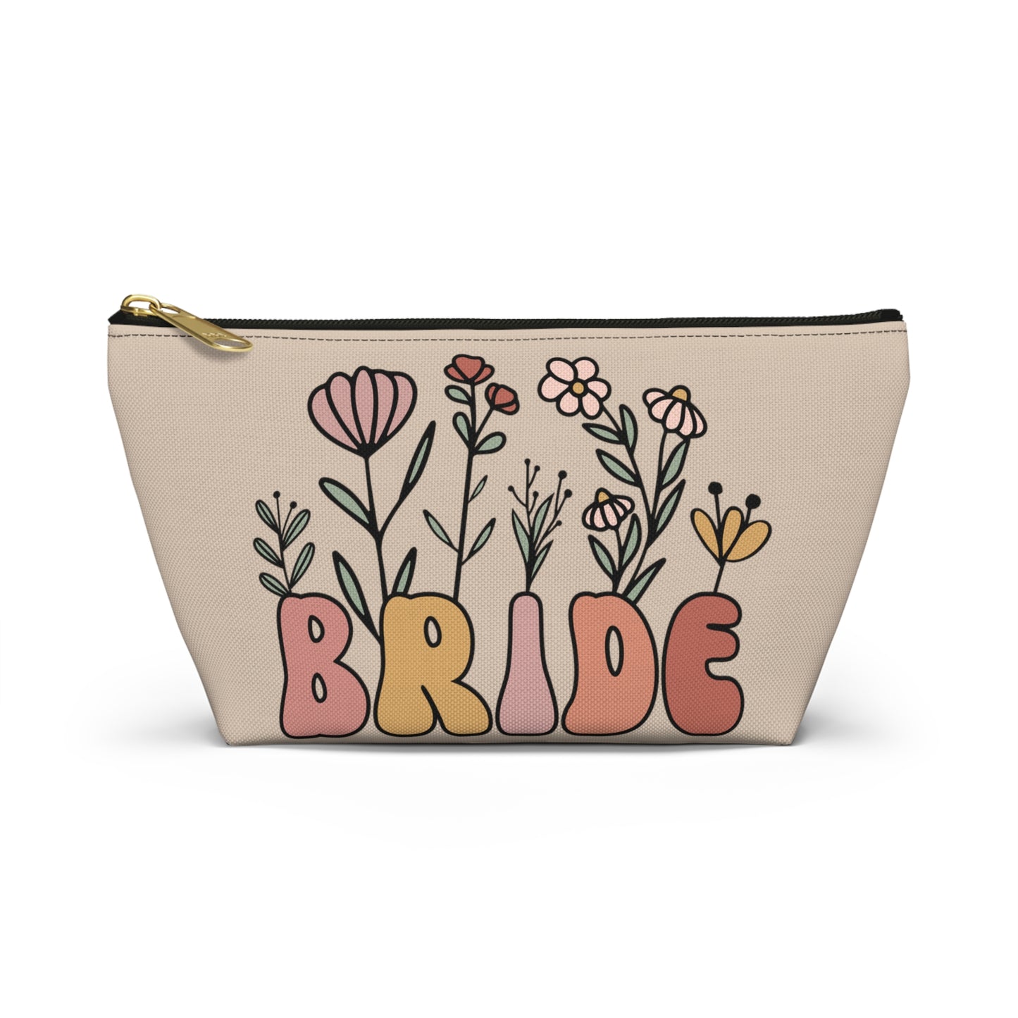 Retro Boho Bride Floral Print Design Accessory Pouch w T-bottom