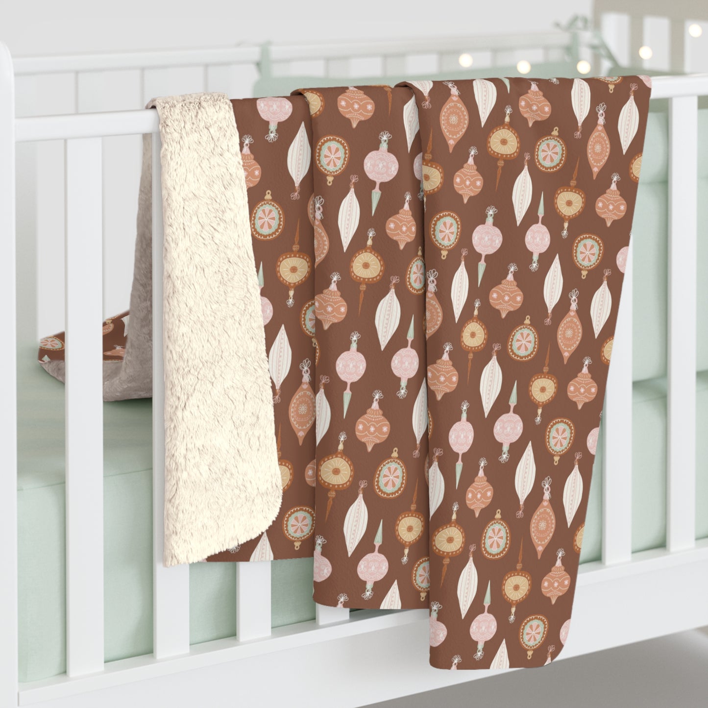 Boho Brown and Pink Ornament Sherpa Fleece Blanket