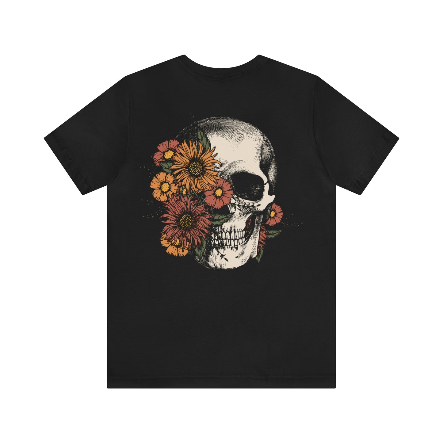 Floral Skeleton Head Front and Back Design T-Shirt