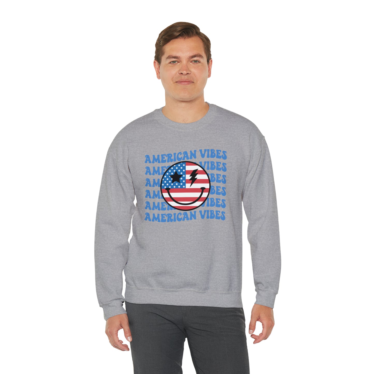 USA American Vibes Flag Smiley Face Heavy Blend™ Crewneck Sweatshirt