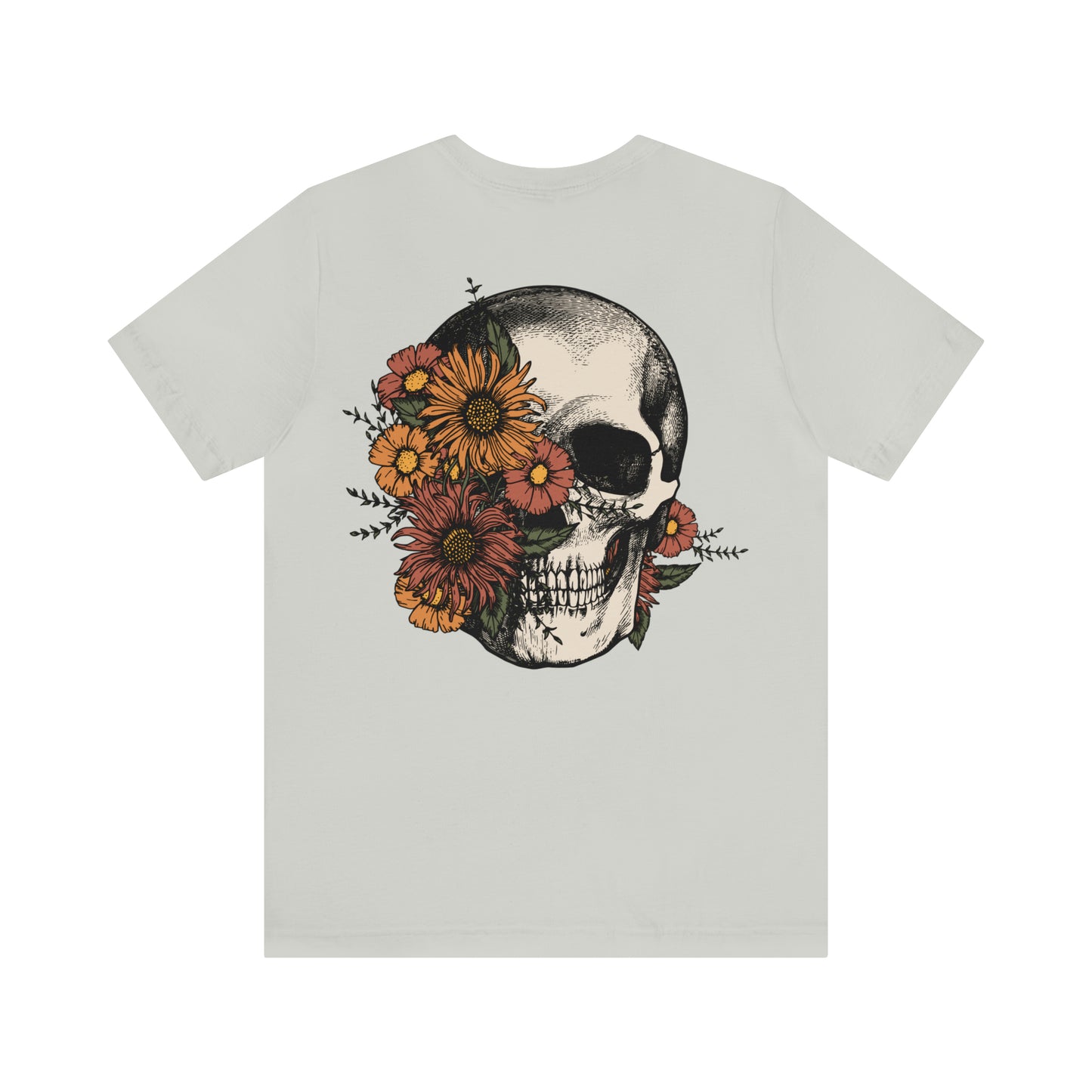 Floral Skeleton Head Front and Back Design T-Shirt