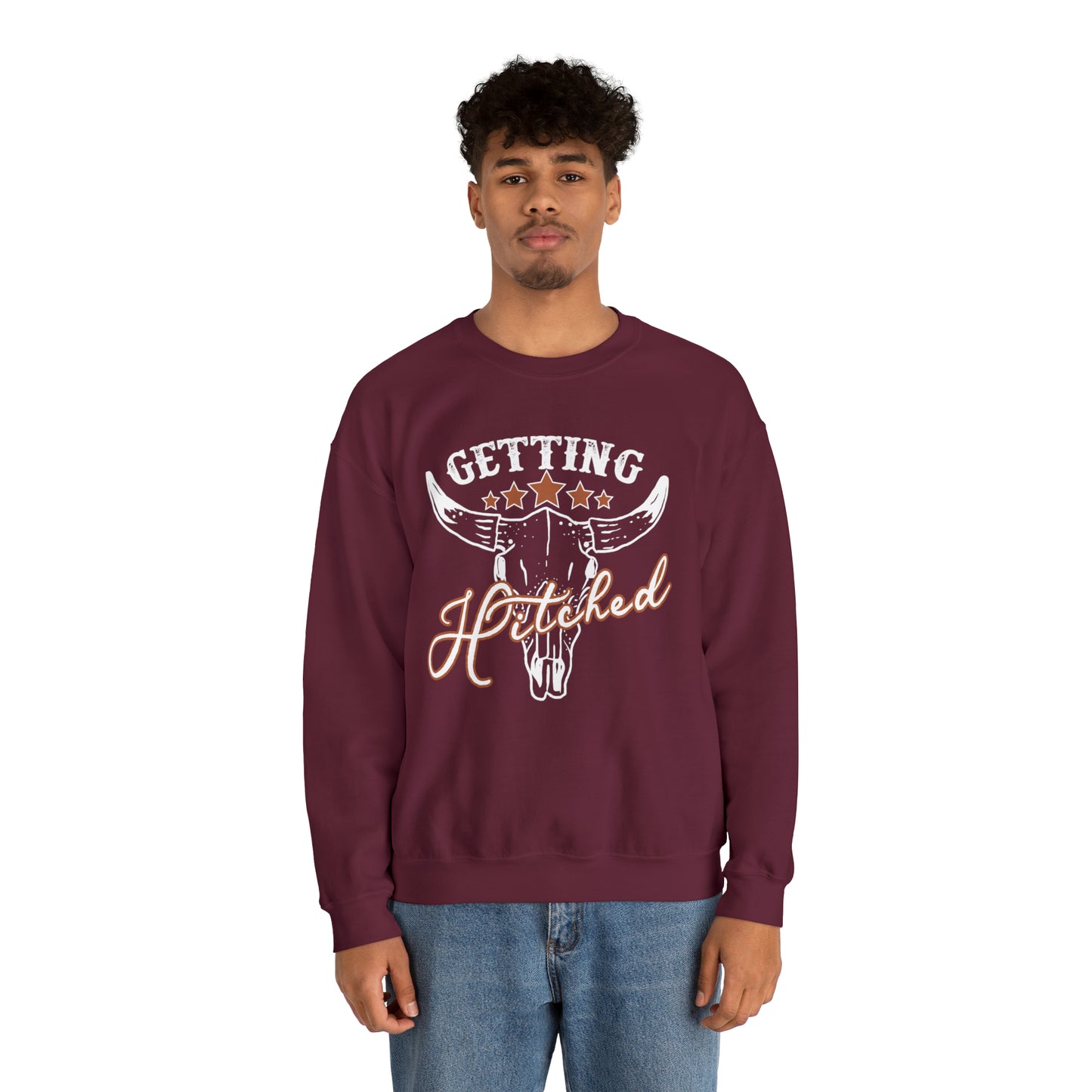 Vintage Getting Hitched Bride Unisex Heavy Blend™ Crewneck Sweatshirt - White Ink