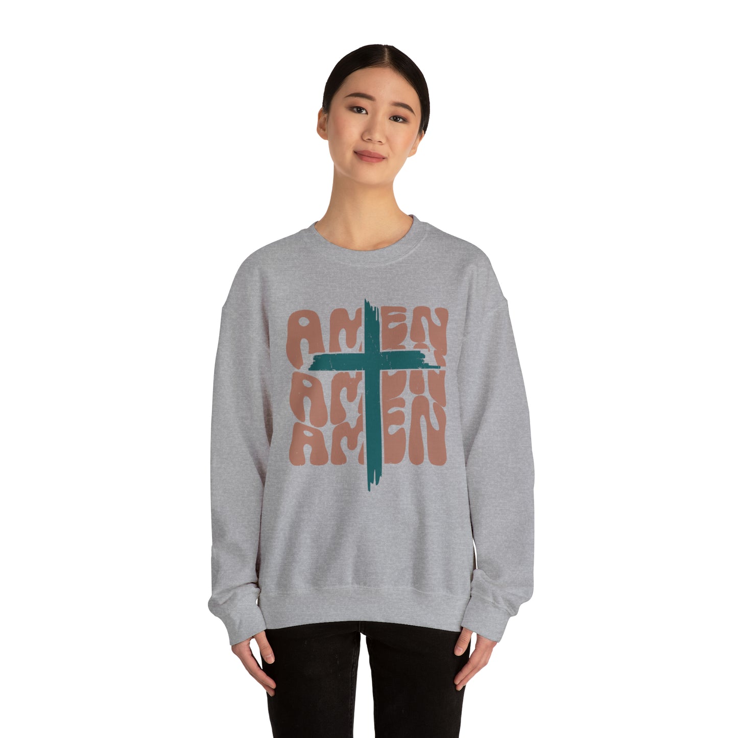 Vintage Amen Amen Amen with Cross Design Boho Color Print Heavy Blend™ Crewneck Sweatshirt