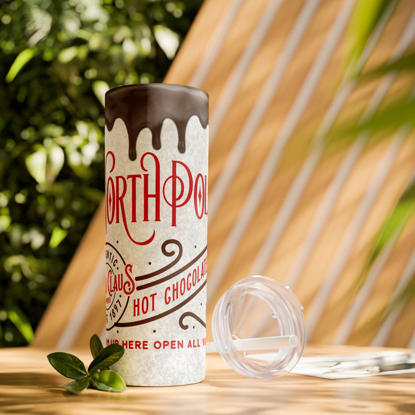 North Pole Santa Claus Hot Chocolate Co. Christmas/ Holiday Skinny Tumbler with Straw, 20oz