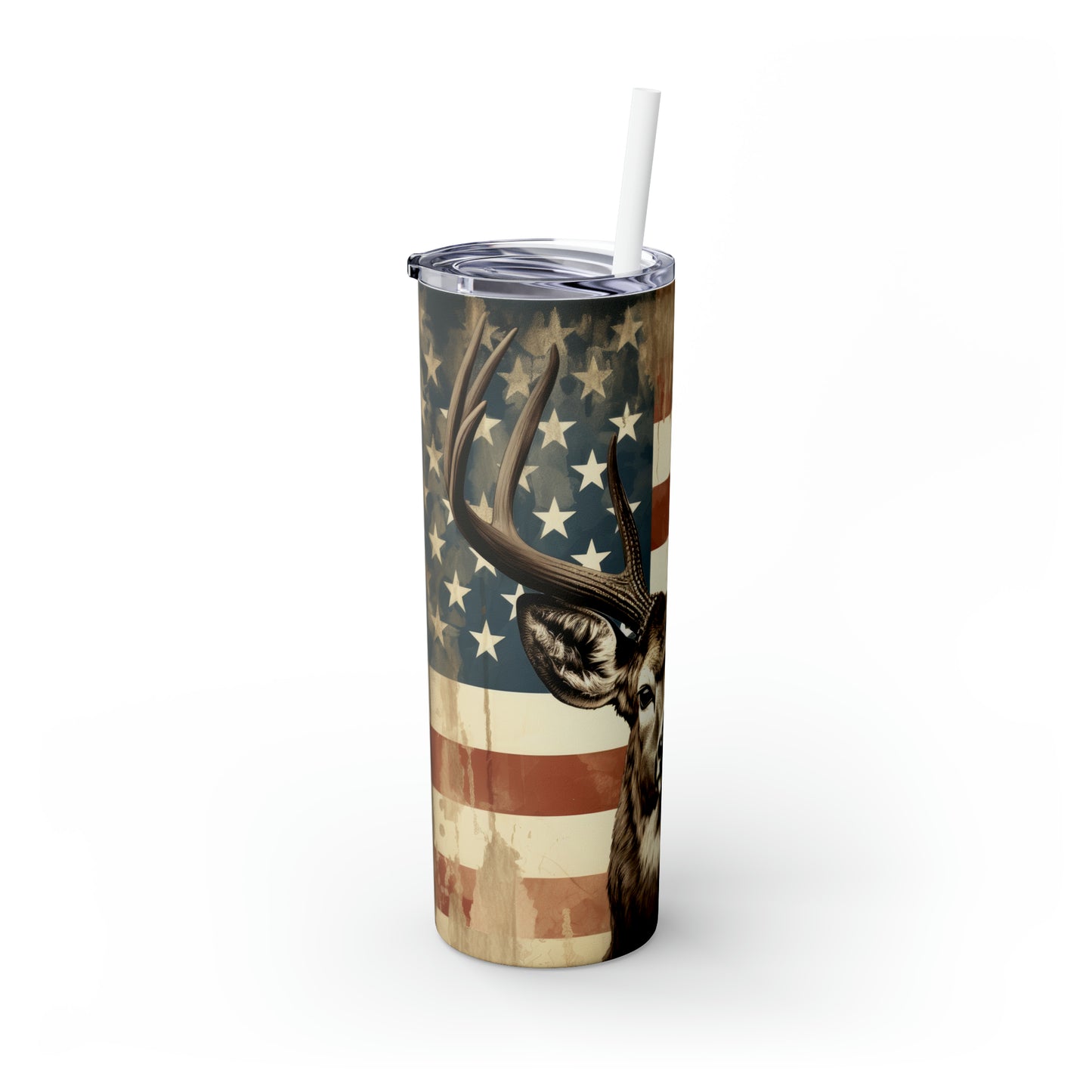 American Deer Hunting Skinny Tumbler with Straw, 20oz
