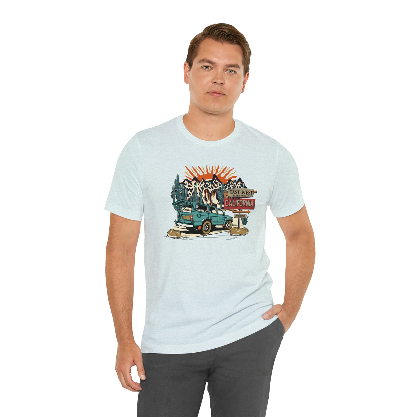 Vintage Mountain Scene with Bronco Unisex Jersey Short Sleeve Tee