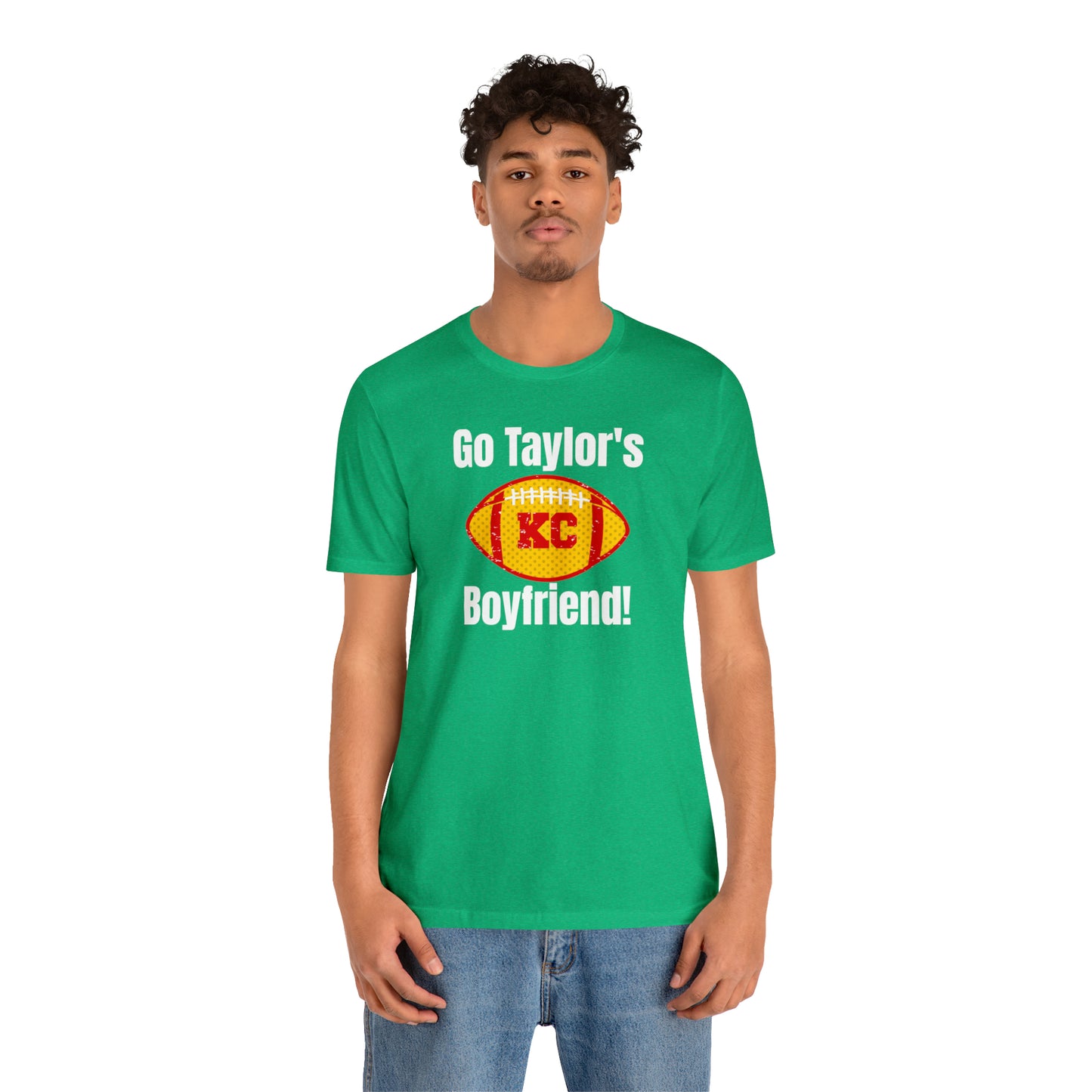 Go Taylor's Boyfriend Swift Kelce Shirt Bella Jersey Short Sleeve Tee (Unisex) - Front and Back Design