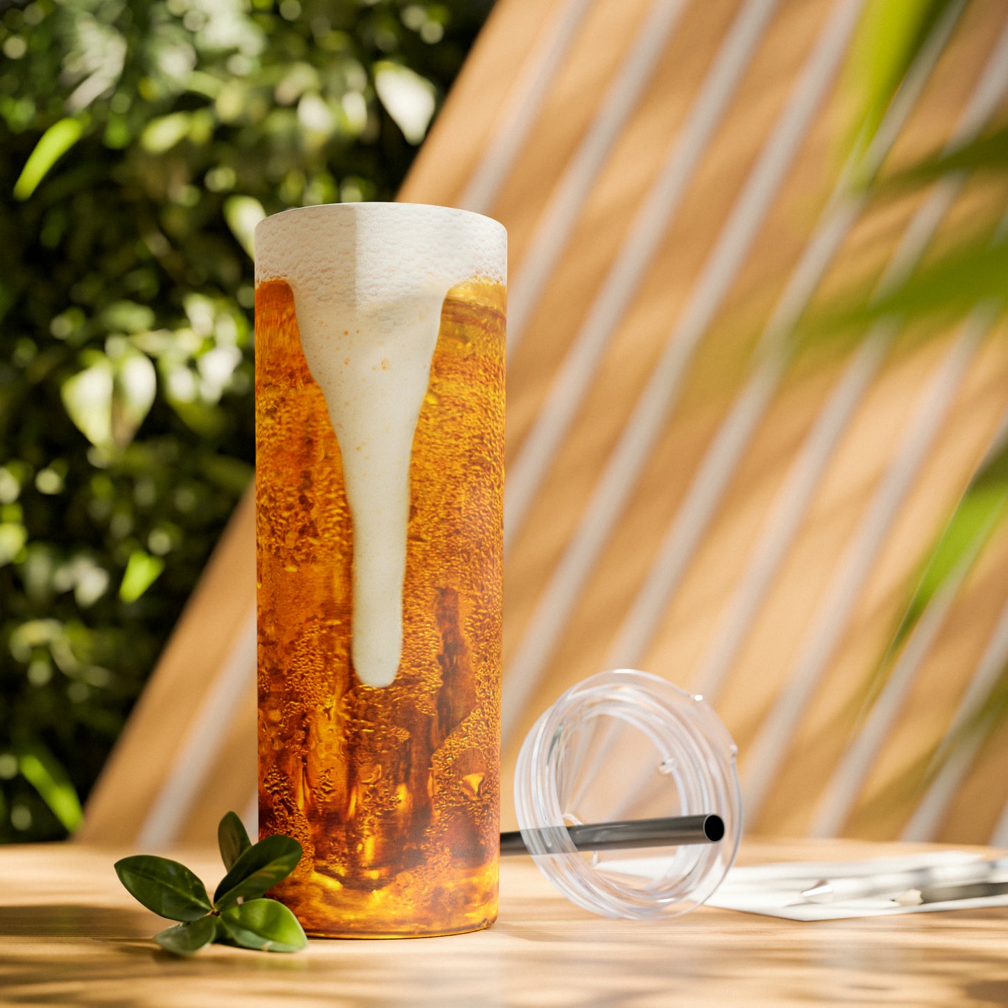Beer Print with Beer Head Skinny Tumbler with Straw, 20oz