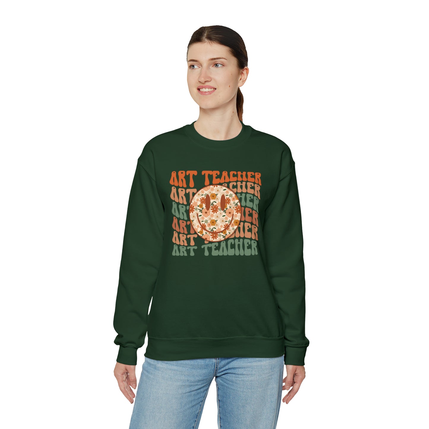 Art Teacher with Smiley Face Heavyweight Crewneck Sweatshirt