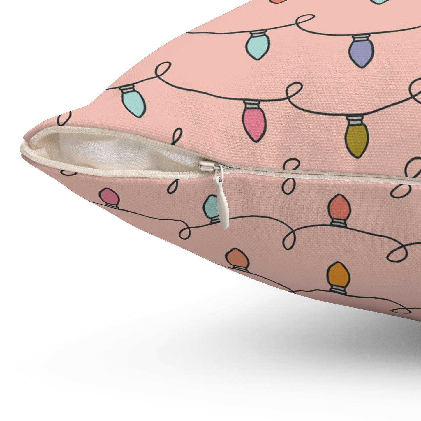 Pink Christmas Lights/ Holiday Polyester Square Pillow