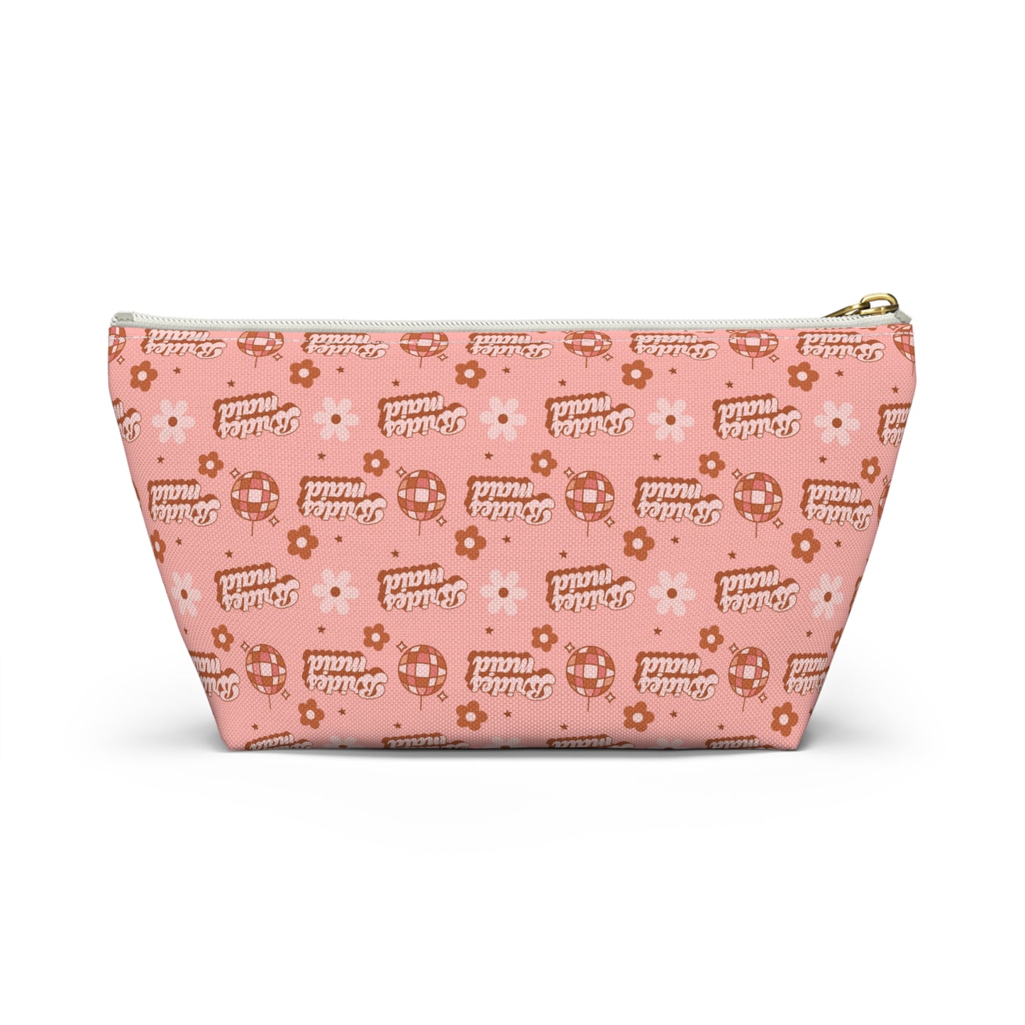 Retro Bridesmaid Pink Disco Ball Print Design Accessory Pouch w T-bottom
