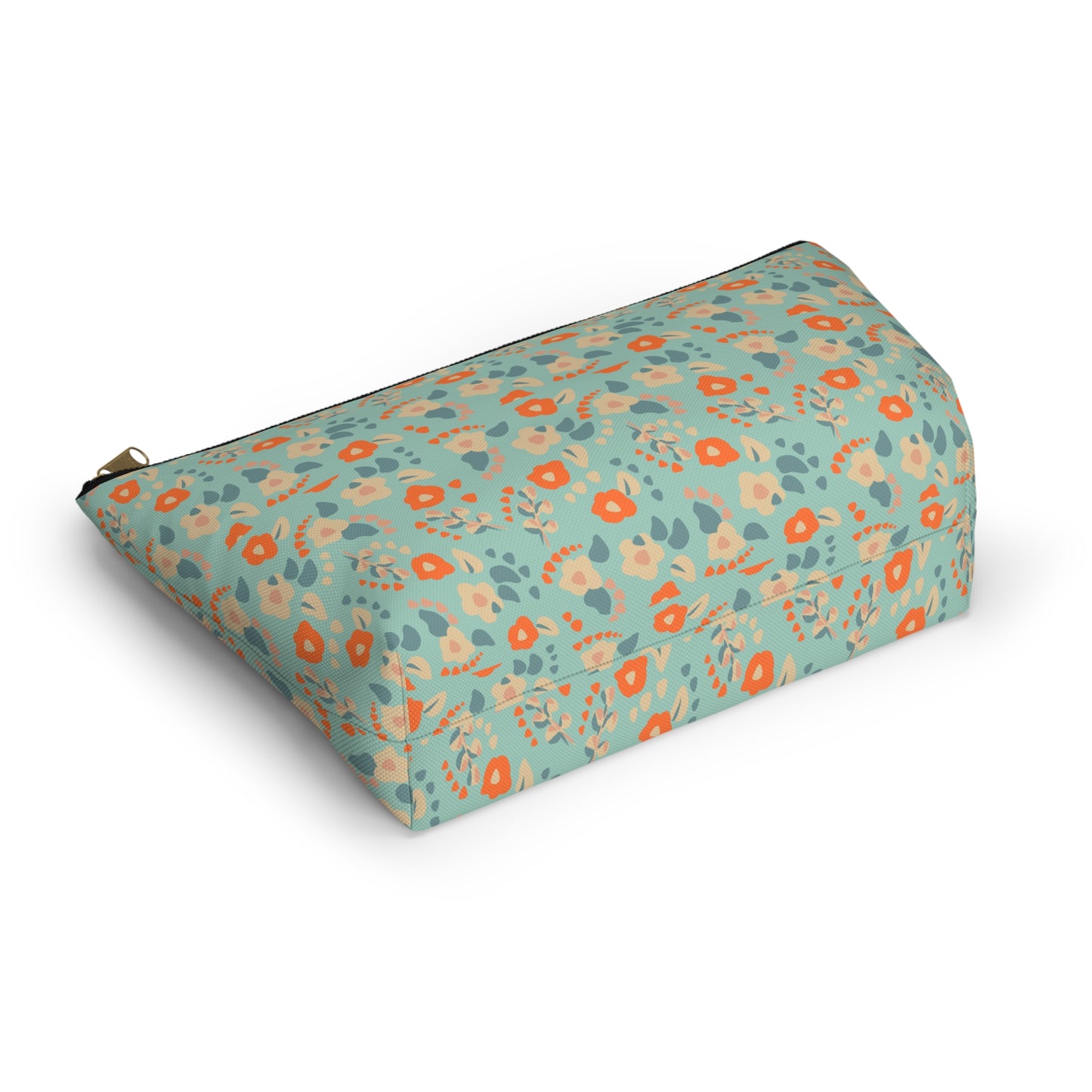 Orange Floral Print Design  Accessory Pouch w T-bottom