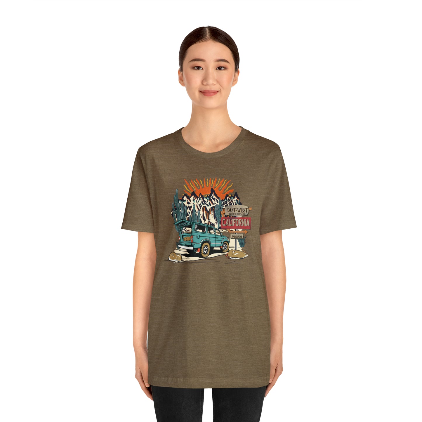 Vintage Mountain Scene with Bronco Unisex Jersey Short Sleeve Tee