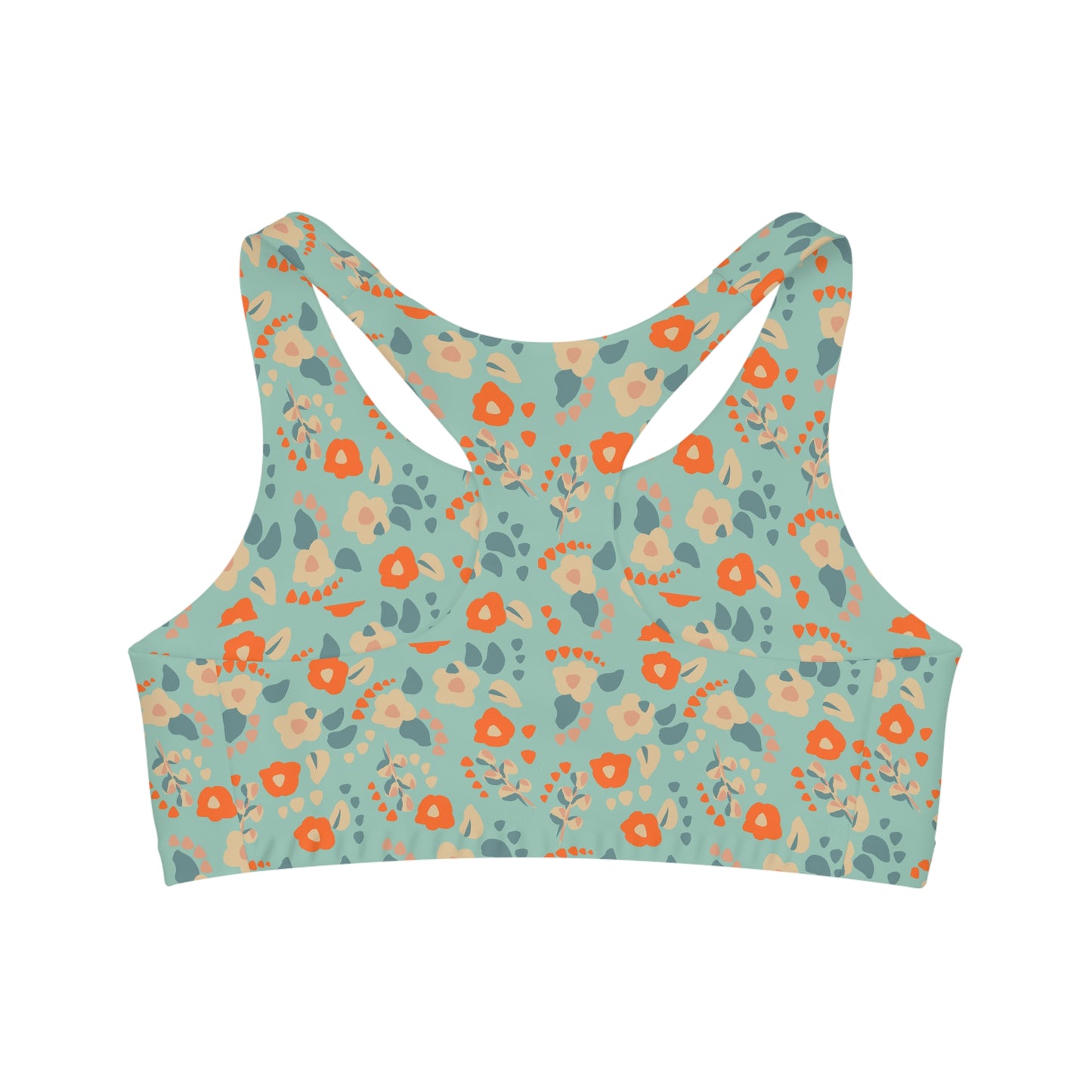 Boho Blue and Orange Dainty Floral Seamless Sports Bra