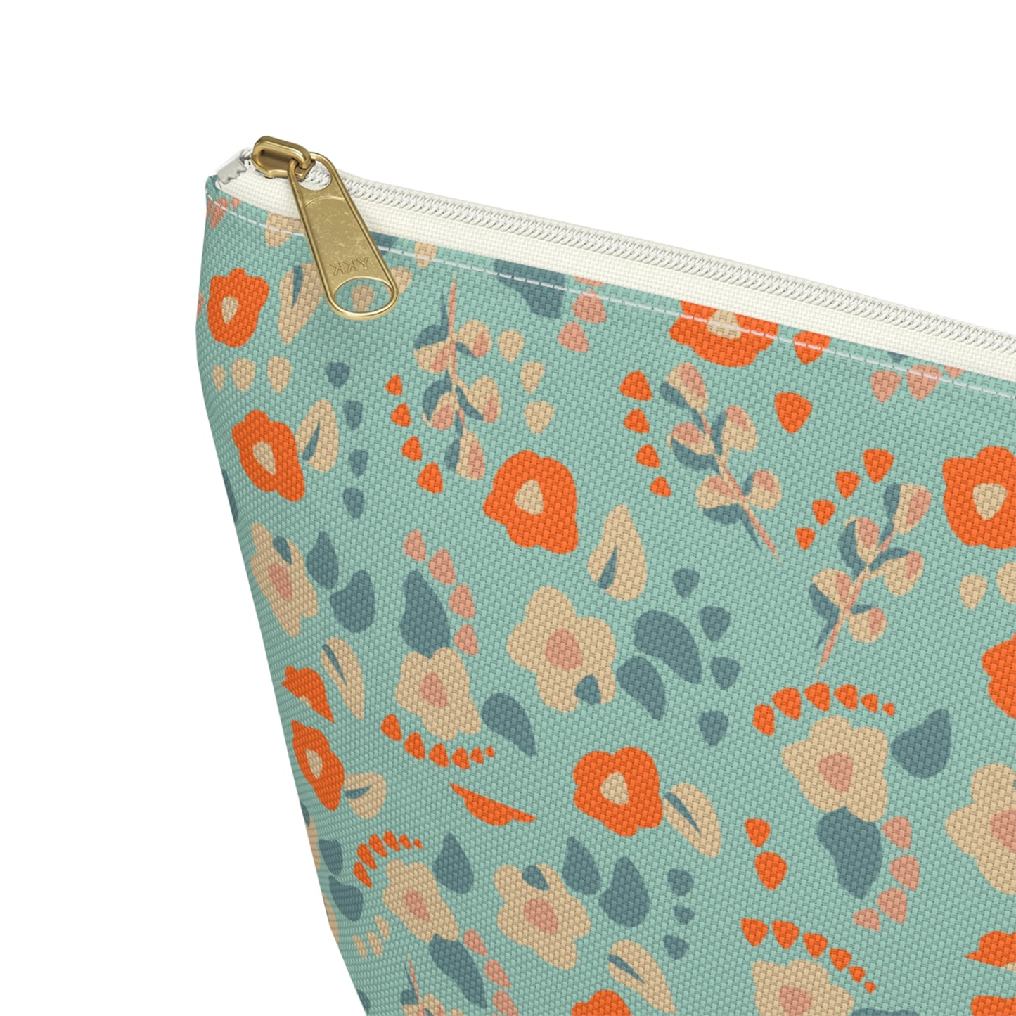 Orange Floral Print Design  Accessory Pouch w T-bottom