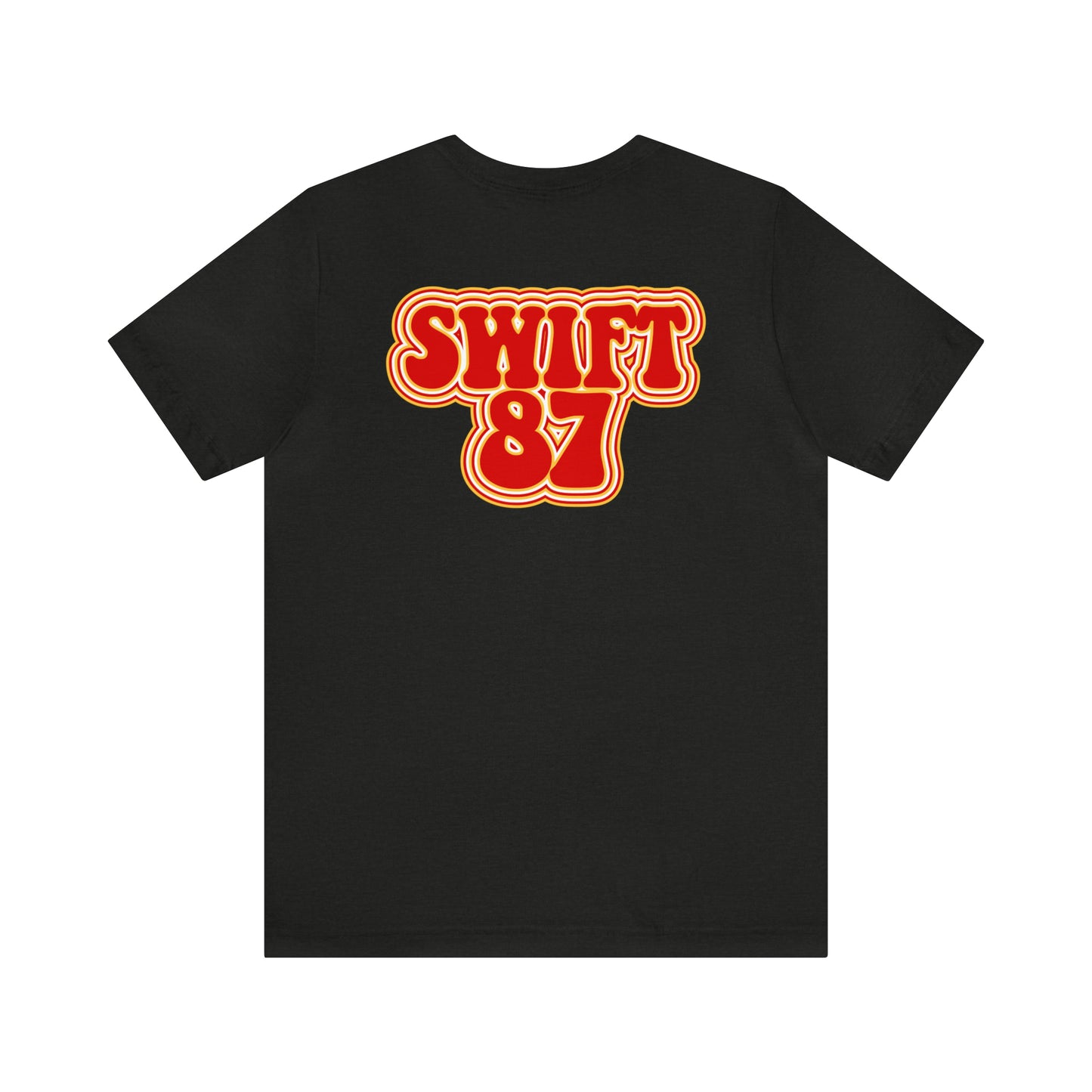 Swift Kelce Football Bubble Font Bella Jersey Short Sleeve Tee (Unisex) - Front and Back Design