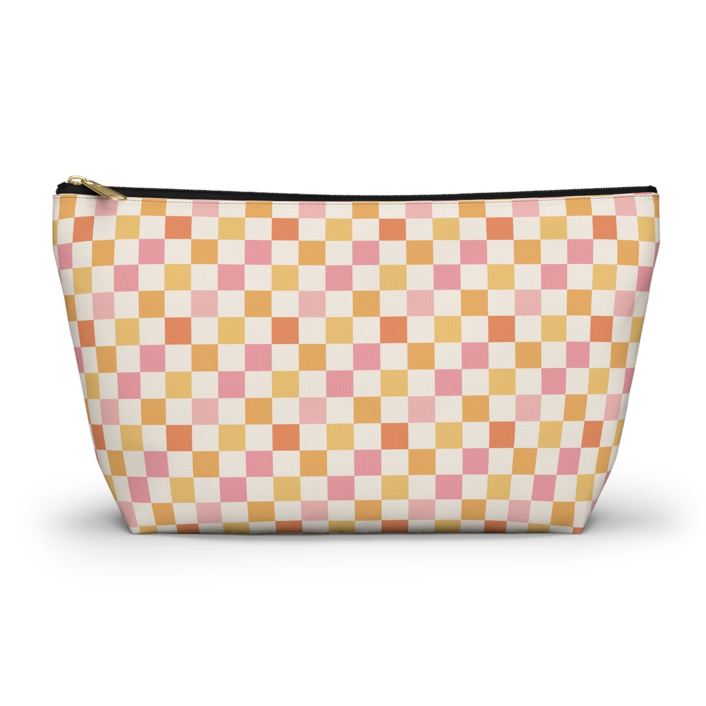 Peachy Retro Checkered -Pink/ Gold/ Orange Sherbet Print Design Accessory Pouch w T-bottom