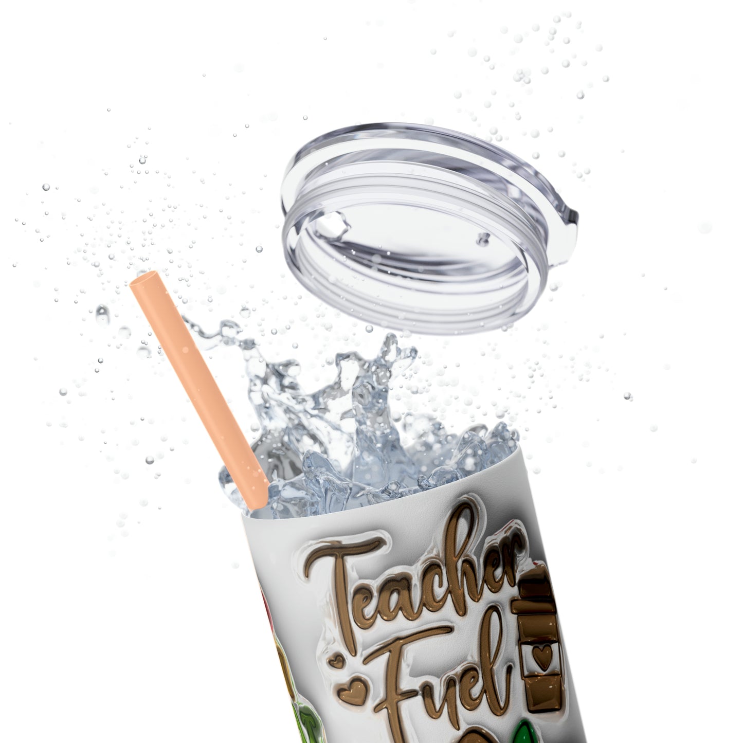 A+ Teacher Quotes Collage Skinny Tumbler with Straw, 20oz