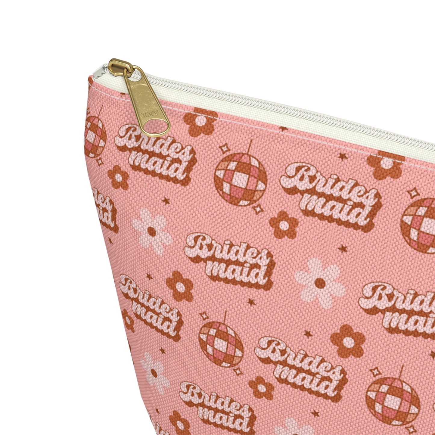 Retro Bridesmaid Pink Disco Ball Print Design Accessory Pouch w T-bottom