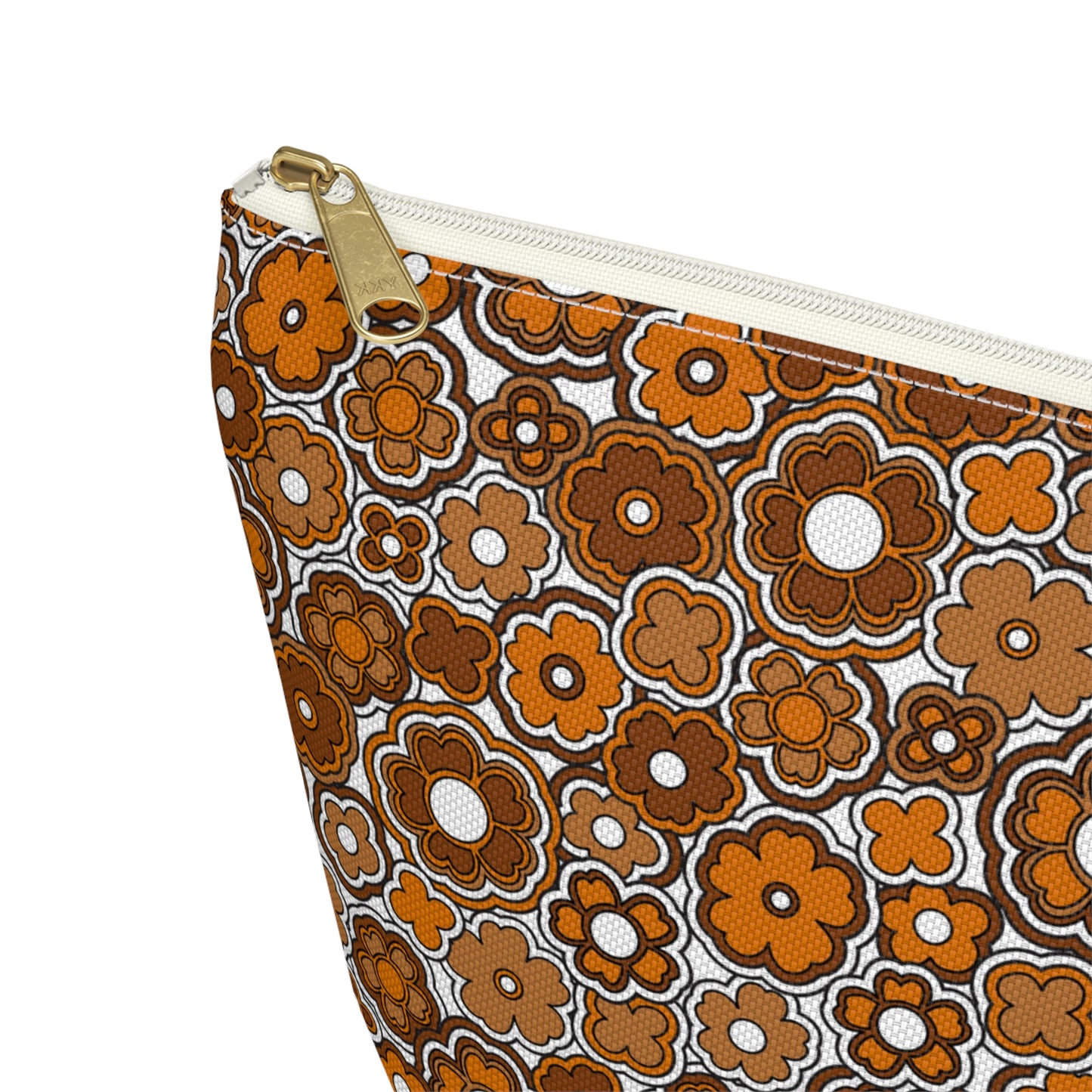 Flower Power Retro Brown Floral Print Design  Accessory Pouch w T-bottom