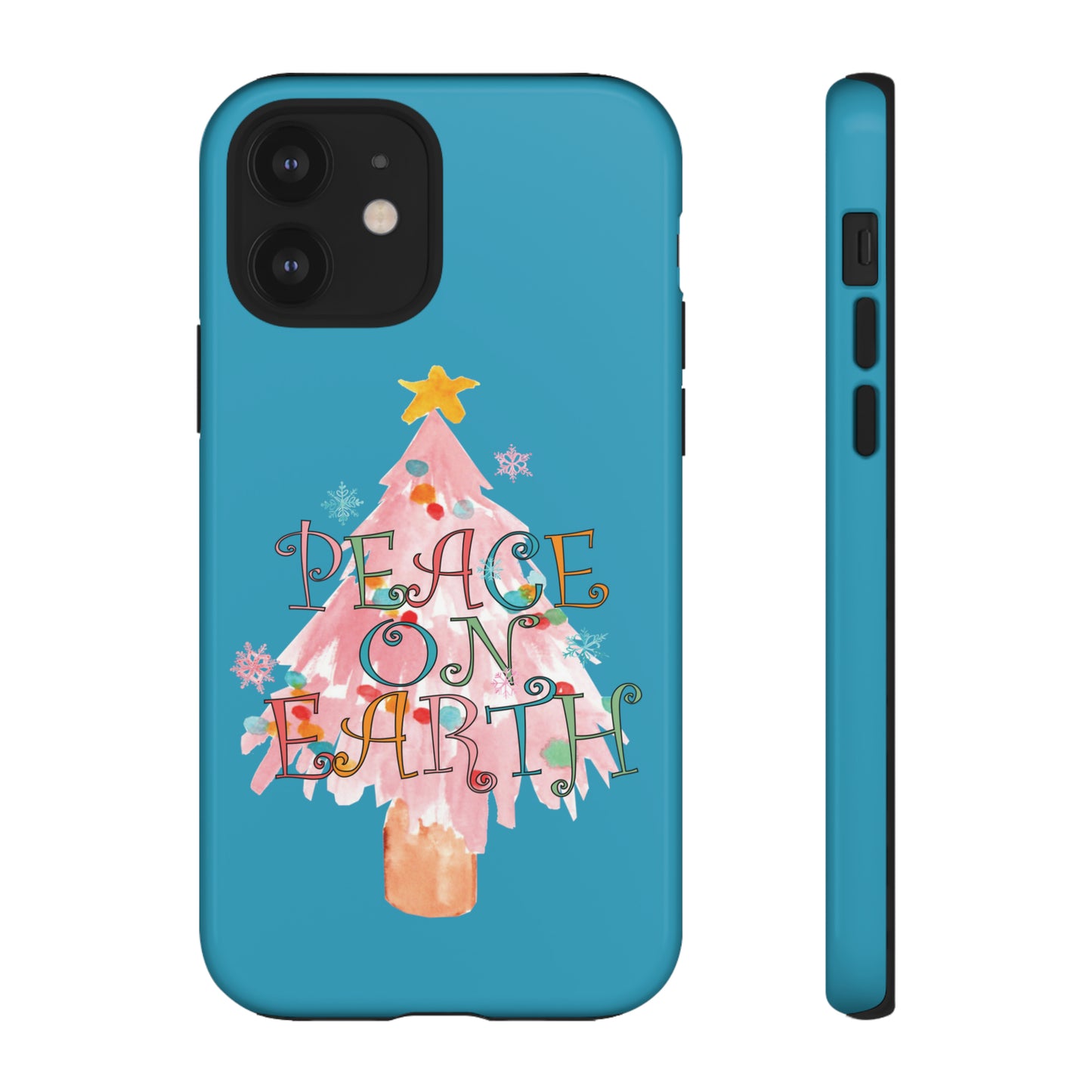 Peace on Earth Christmas/ Holiday Apple iPhone Tough Cases - Turquoise