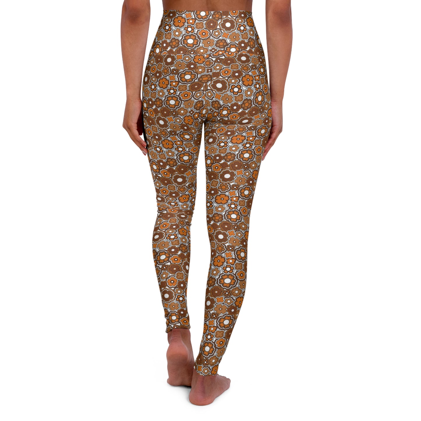 Flower Power Retro High Waisted White Yoga Leggings