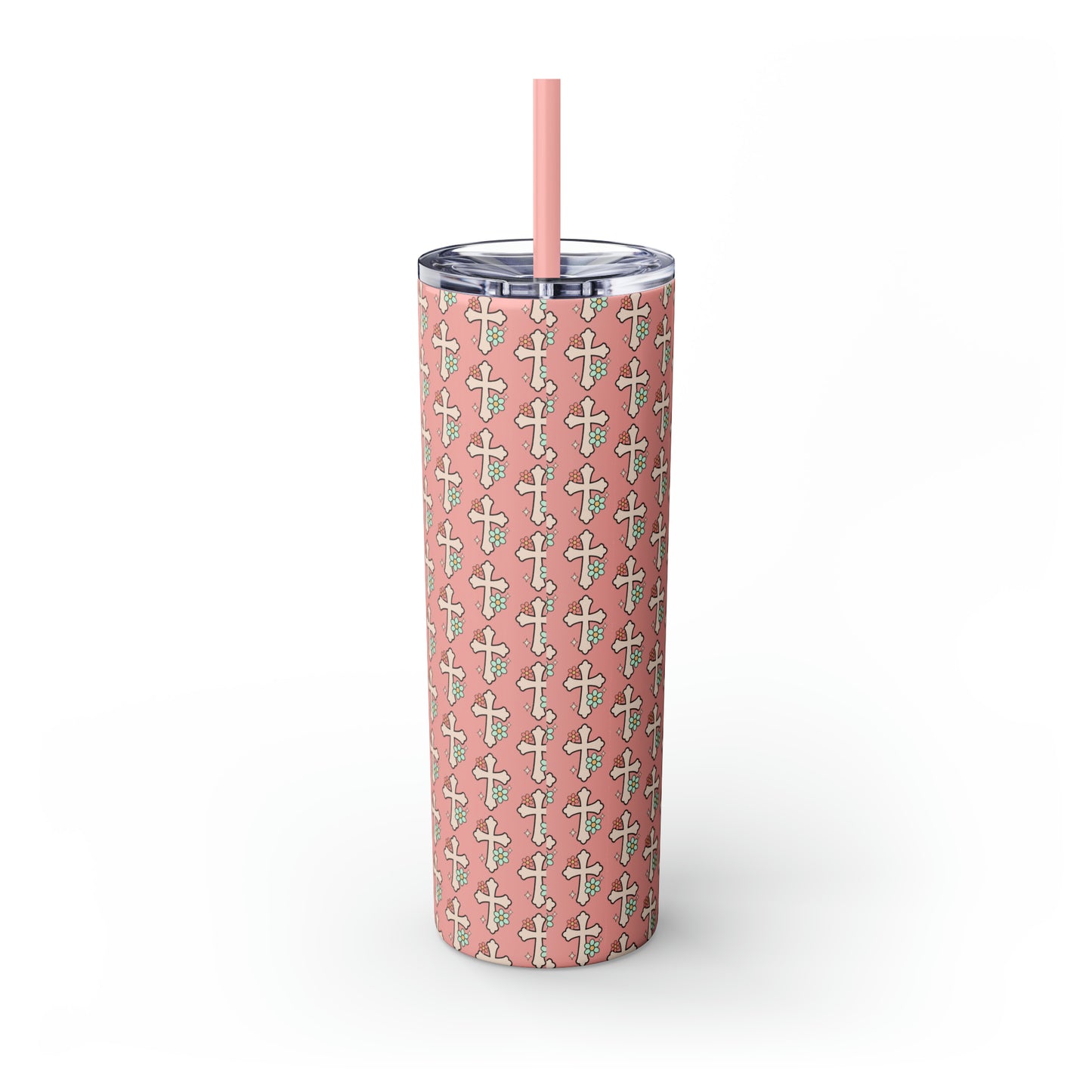 Grow in Grace with Daisy Crosses Christian Skinny Tumbler with Straw, 20oz