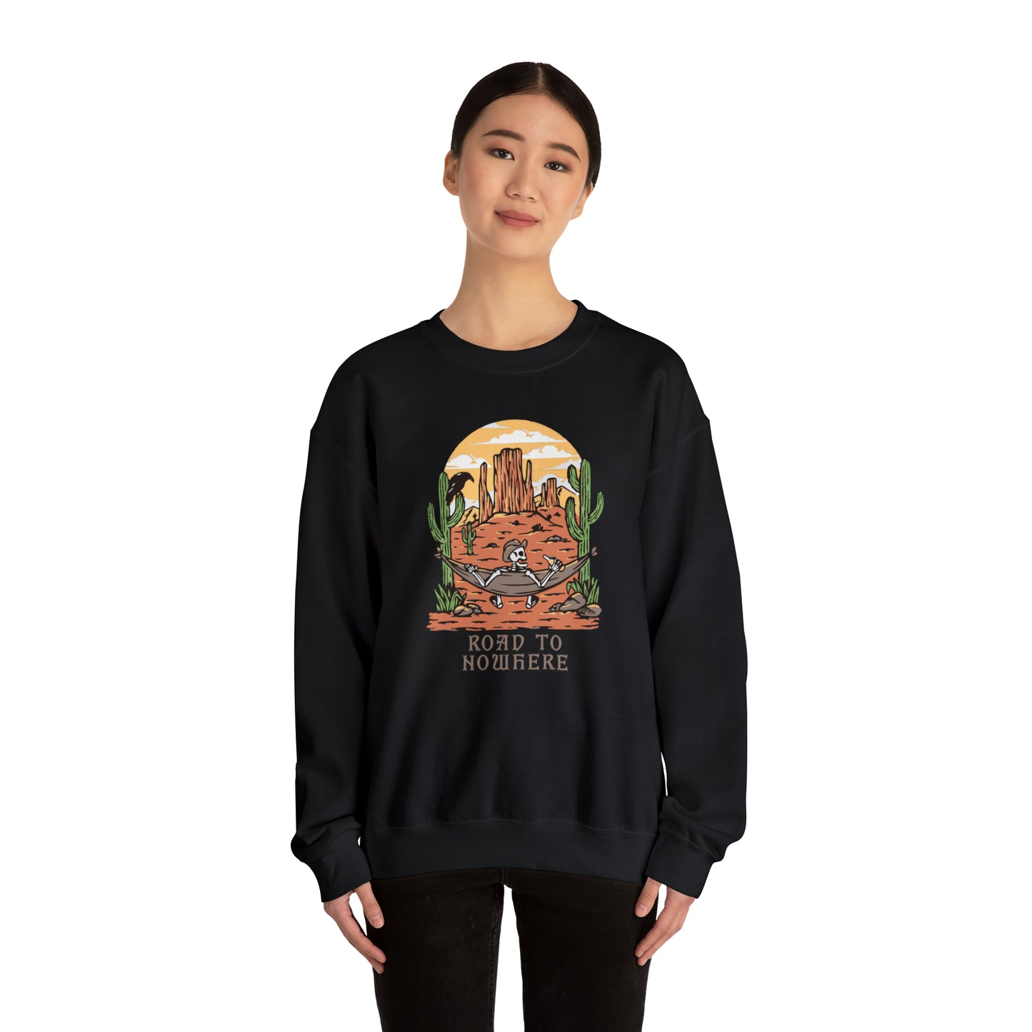 Road to Nowhere Skeleton Fall Halloween Retro Warm Colored Unisex Heavy Blend™ Crewneck Sweatshirt