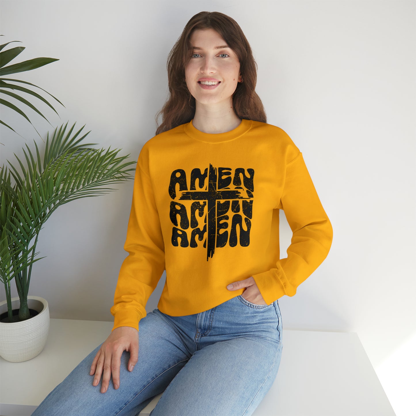 Amen Amen Amen with Cross Design Heavy Blend™ Crewneck Sweatshirt