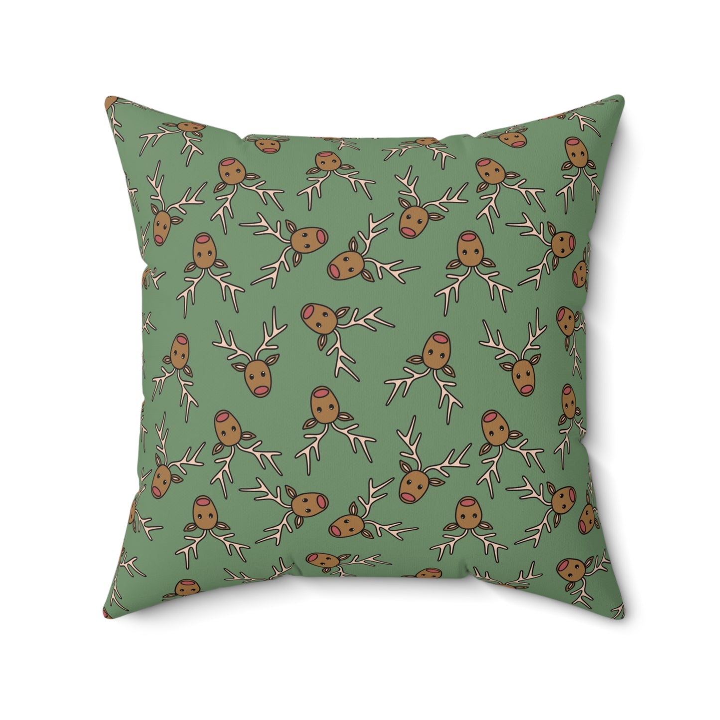 Reindeer Pattern on Sage Green Polyester Square Pillow