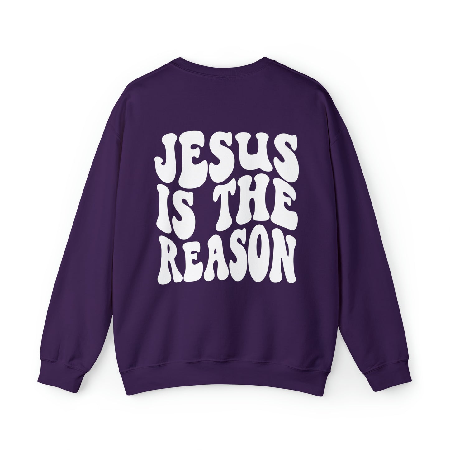 Jesus is the Reason Front & Back Design White Logo Unisex Heavy Blend™ Crewneck Sweatshirt