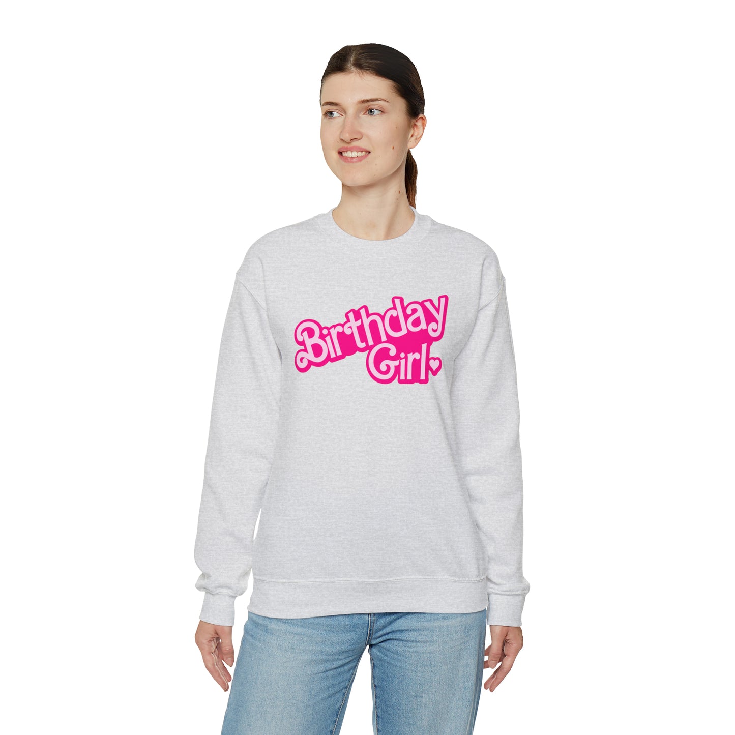 Birthday Girl with Hot Pink Barbie Font Heavy Blend™ Crewneck Sweatshirt