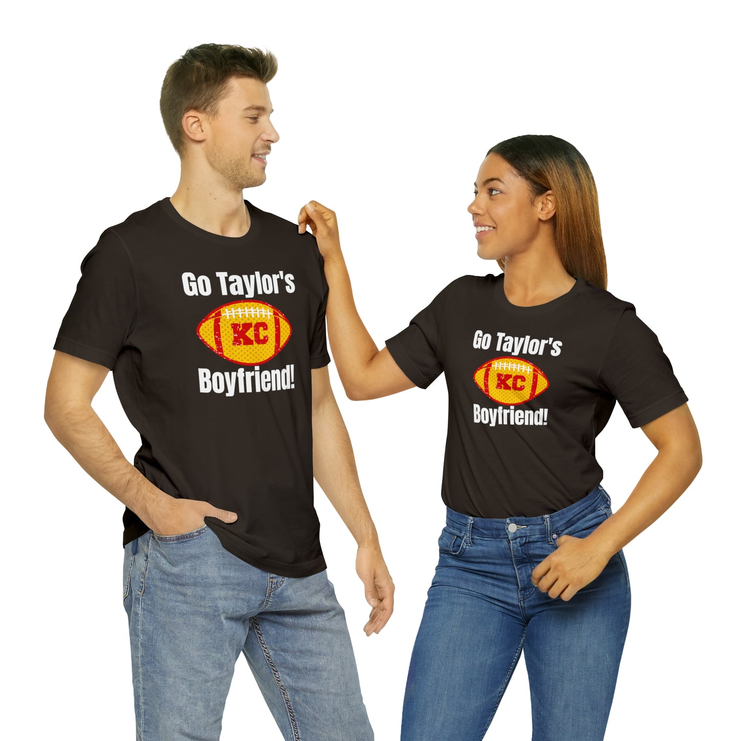 Go Taylor's Boyfriend Swift Kelce Shirt Bella Jersey Short Sleeve Tee (Unisex) - Front and Back Design