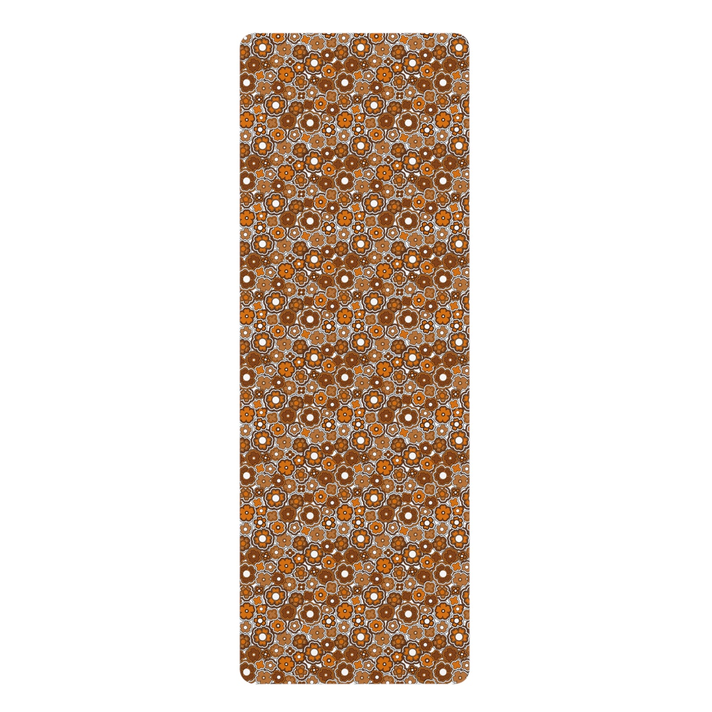 Flower Power Retro Brown Pattern Rubber Yoga Mat