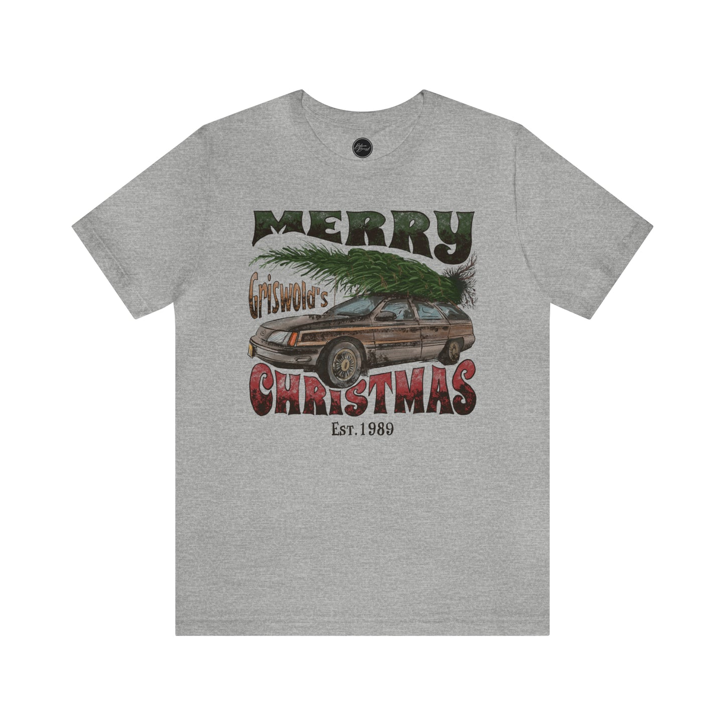 Distressed Griswold's Christmas Tree Station Wagon Holiday Bella Jersey Short Sleeve Tee (Unisex)