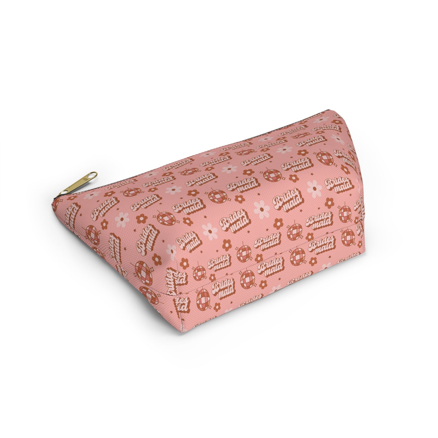 Retro Bridesmaid Pink Disco Ball Print Design Accessory Pouch w T-bottom