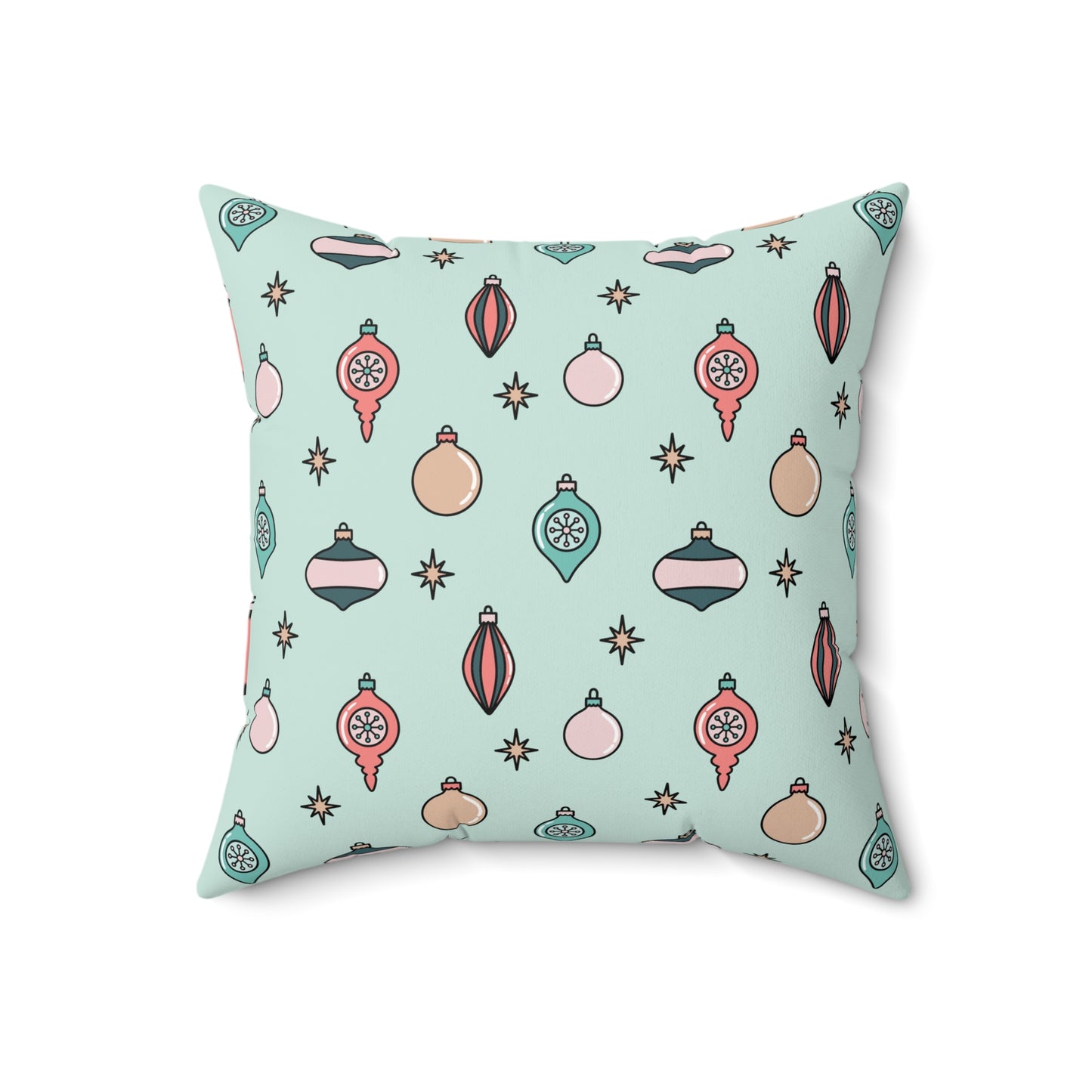 Boho Mint Green Christmas Ornament Print/ Holiday Polyester Square Pillow