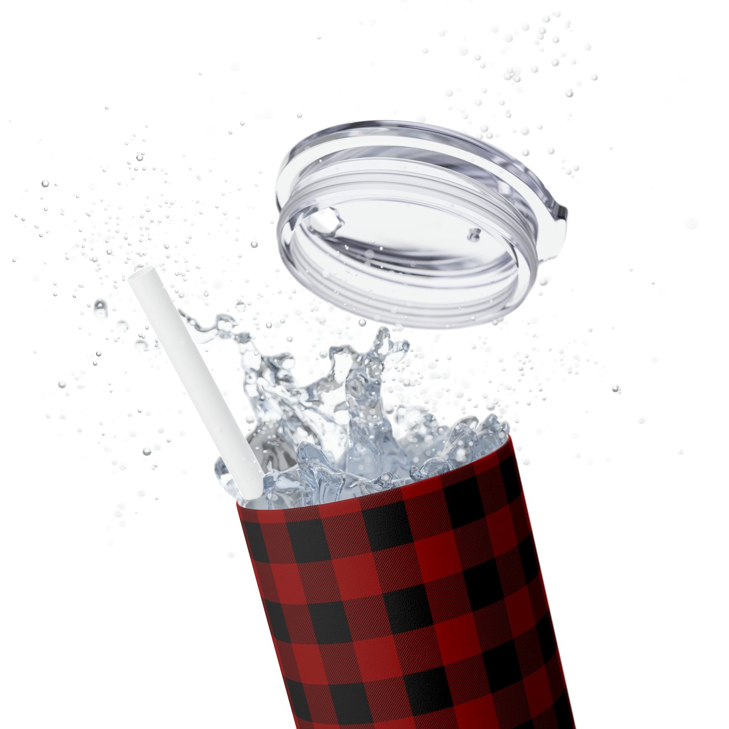 Red and Black Plaid/ Buffalo Plaid Skinny Tumbler with Straw, 20oz