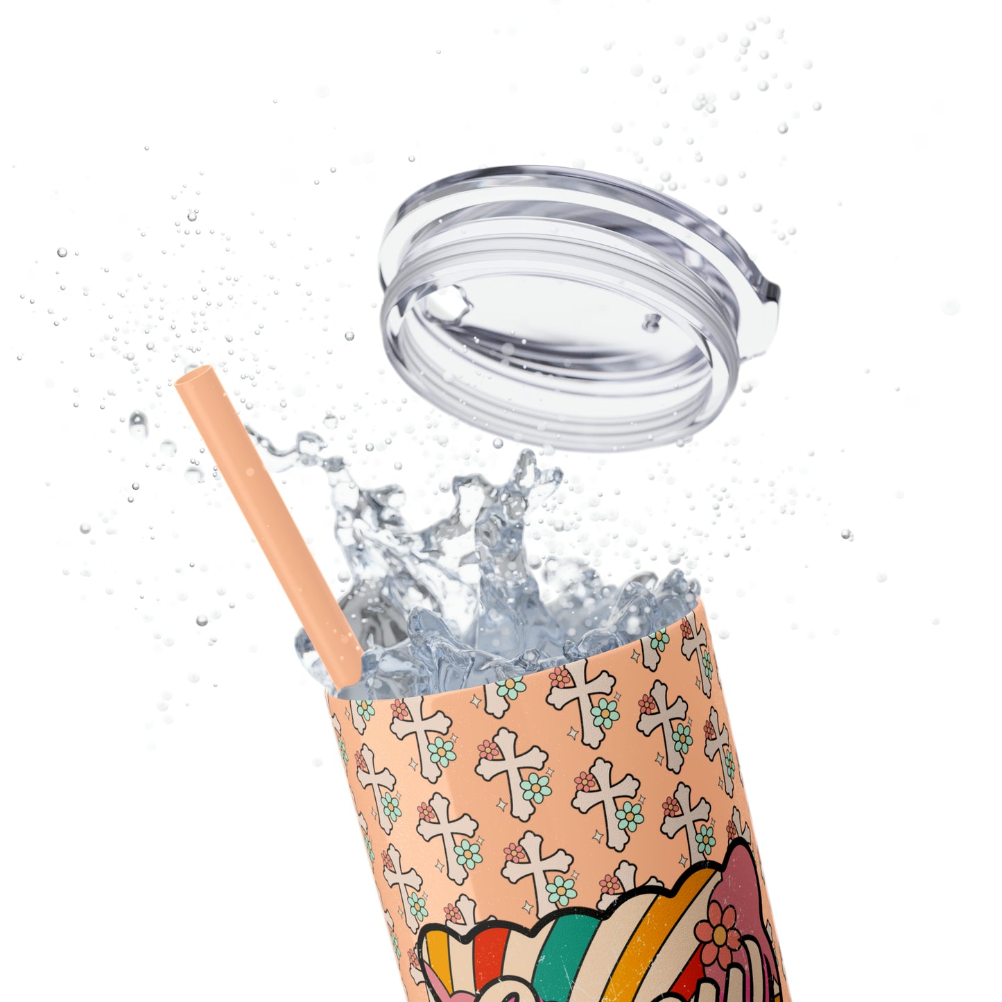 Grow in Grace with Daisy Crosses Christian Skinny Tumbler with Straw, 20oz