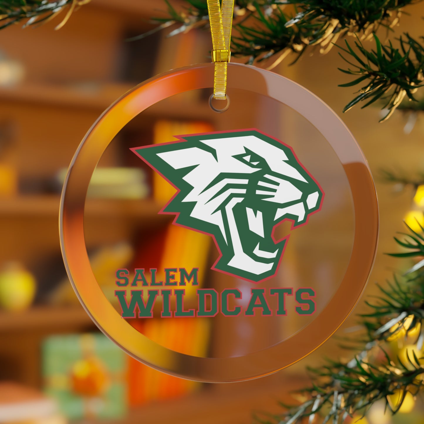 Salem Wildcat - Green Print Glass Ornament