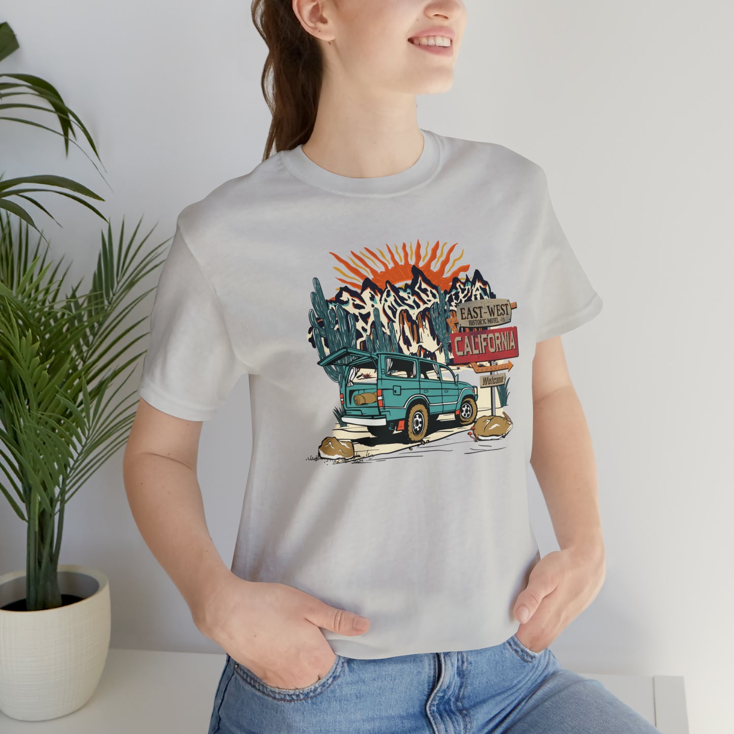 Vintage Mountain Scene with Bronco Unisex Jersey Short Sleeve Tee
