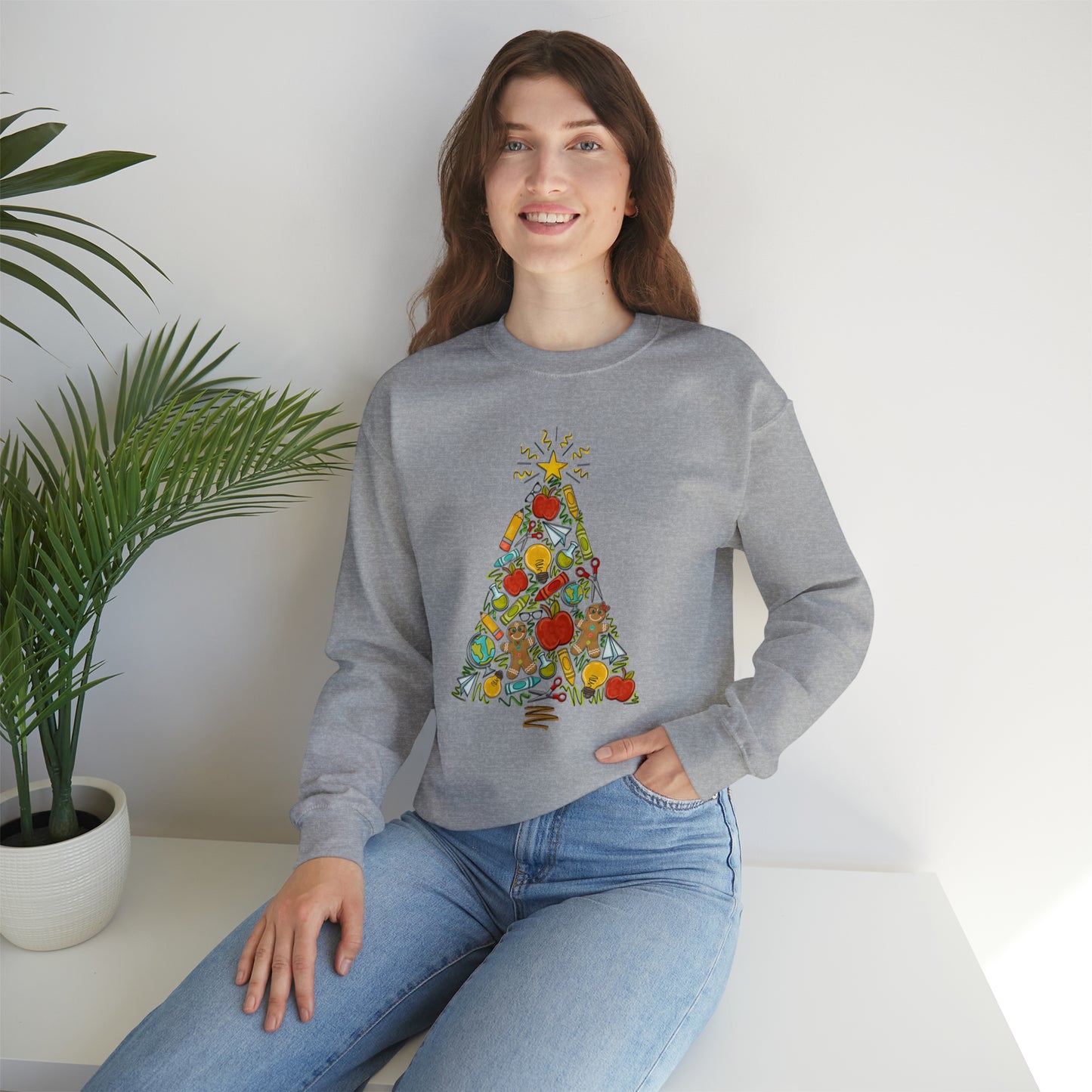 Teacher Supplies Christmas Tree Heavyweight Crewneck Sweatshirt