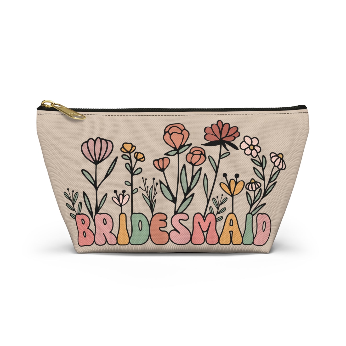 Retro Boho Bridesmaid Floral Print Design Accessory Pouch w T-bottom