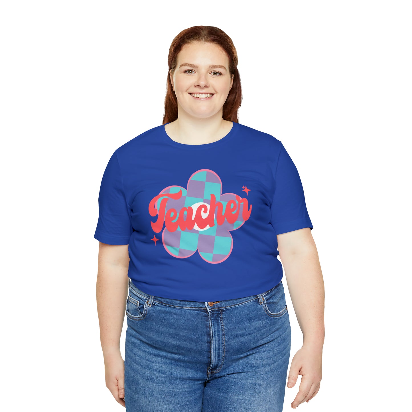 Purple and Blue Plaid Daisey Teacher T-Shirt