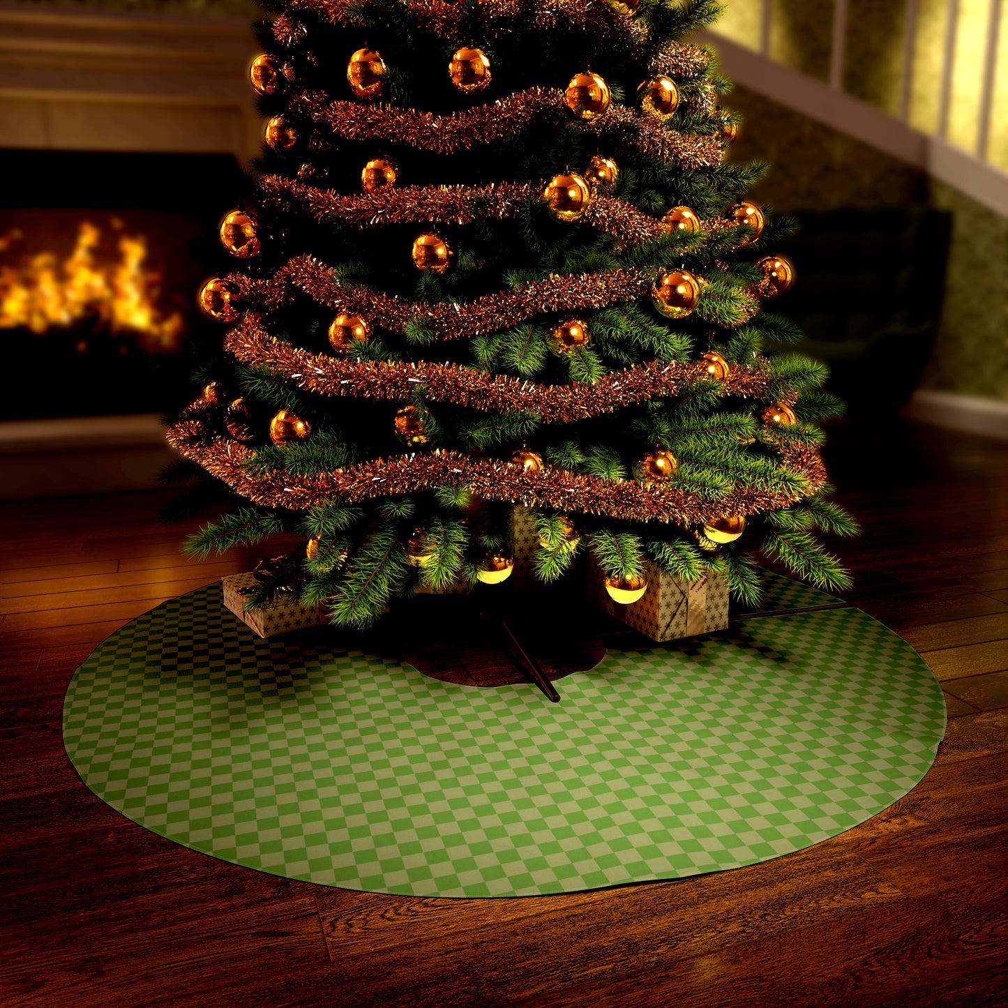 Green Checkerboard Round Tree Skirt