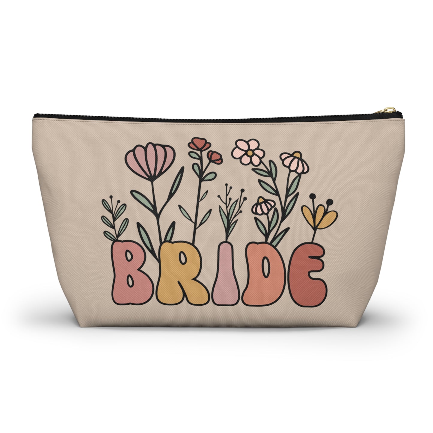 Retro Boho Bride Floral Print Design Accessory Pouch w T-bottom