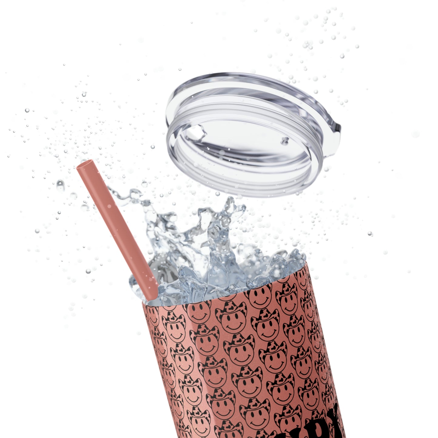 Howdy Howdy Howdy Smiley Face with Cowboy Hat Skinny Tumbler with Straw, 20oz