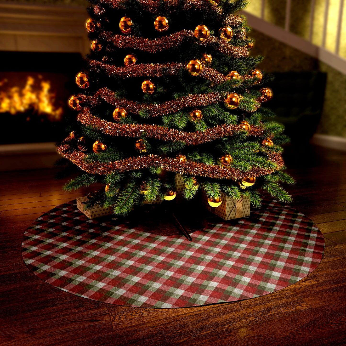 Christmas Raspberry Gingham Round Tree Skirt