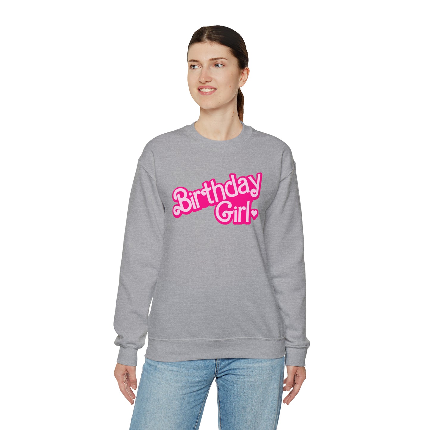 Birthday Girl with Hot Pink Barbie Font Heavy Blend™ Crewneck Sweatshirt