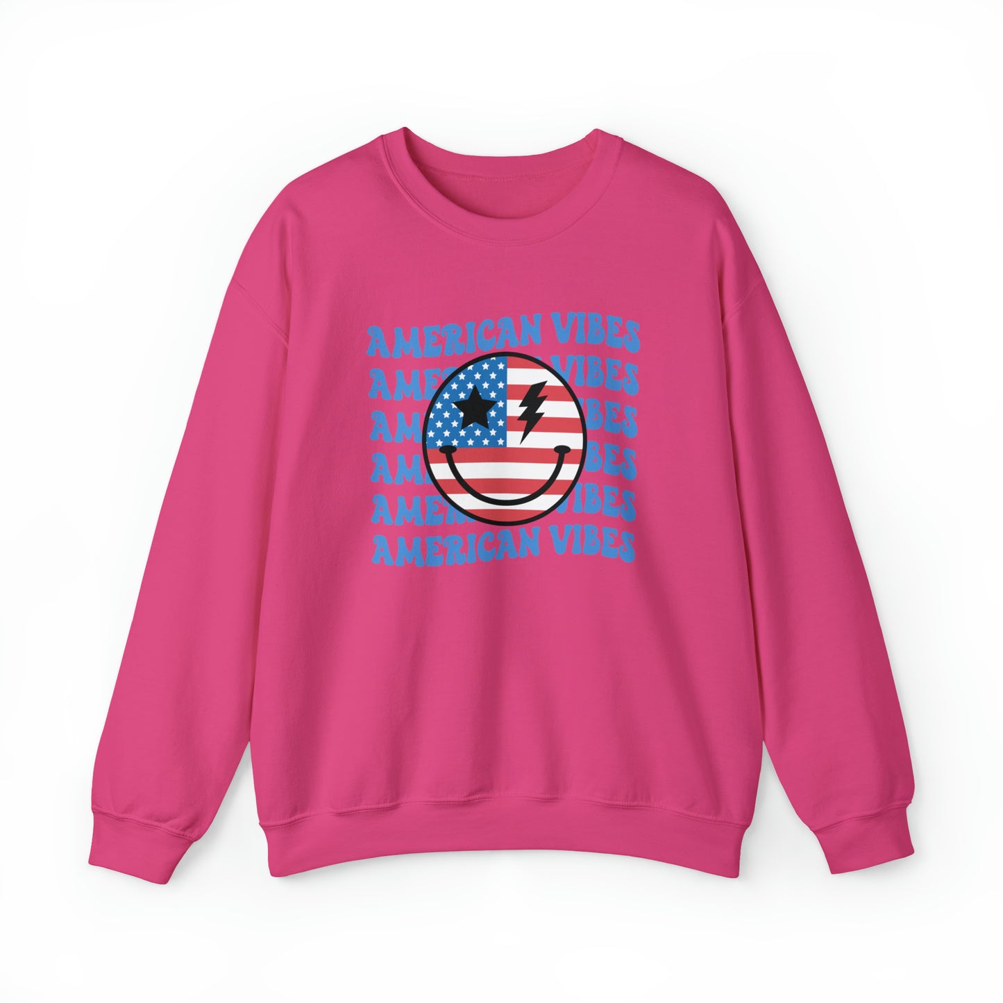 USA American Vibes Flag Smiley Face Heavy Blend™ Crewneck Sweatshirt